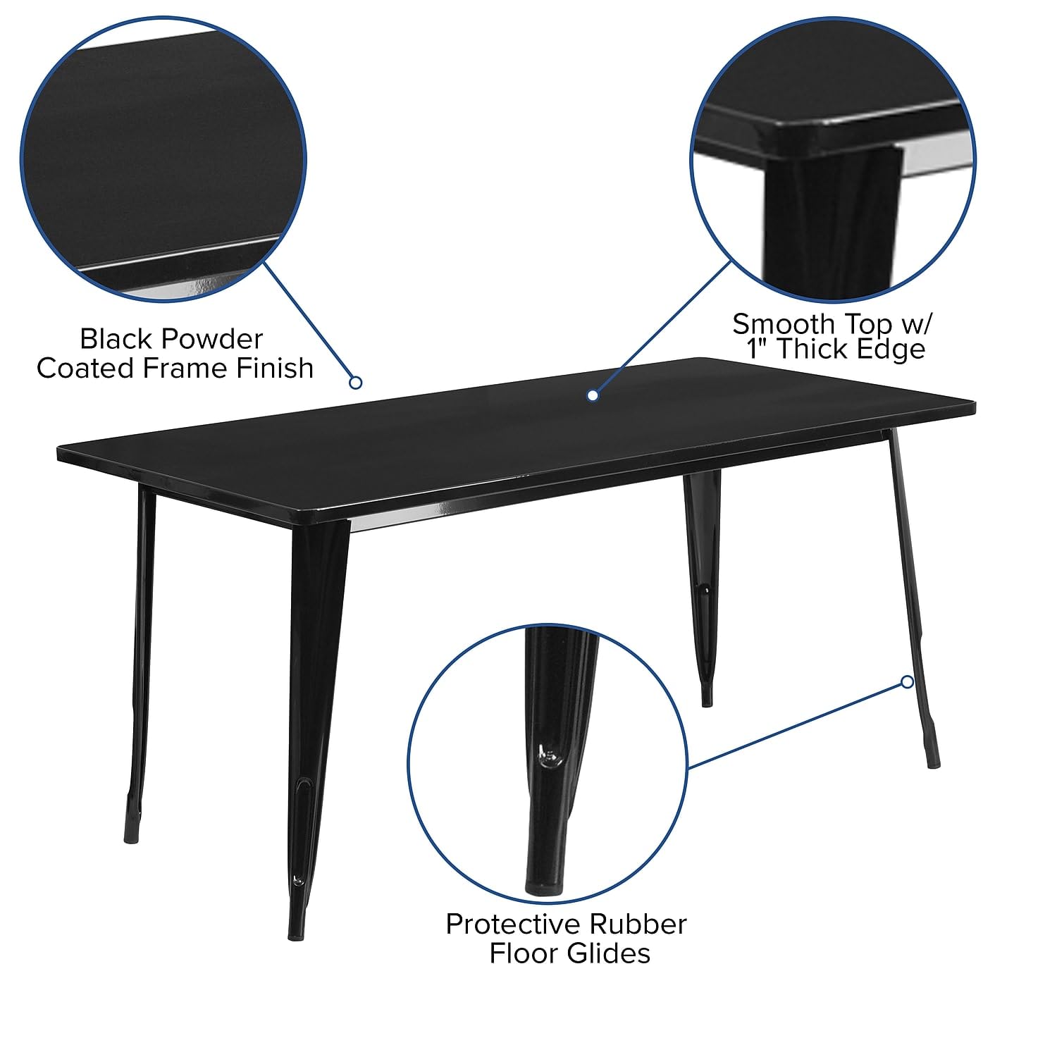 Flash Furniture Charis Commercial Grade 31.5" x 63" Rectangular Black Metal Indoor-Outdoor Table