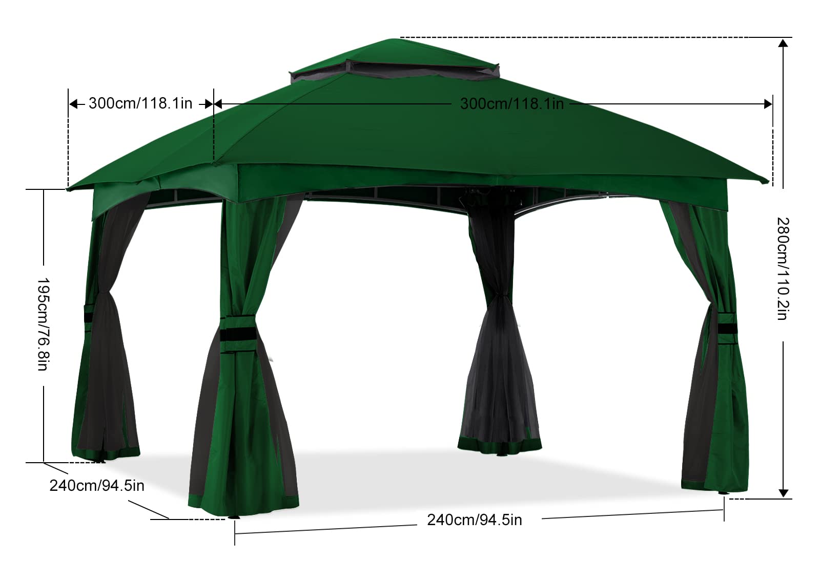 ABCCANOPY 10x10 Outdoor Gazebo - Patio Gazebo with Mosquito Netting, Outdoor Canopies for Shade and Rain for Lawn, Garden, Backyard & Deck (Forest Green)