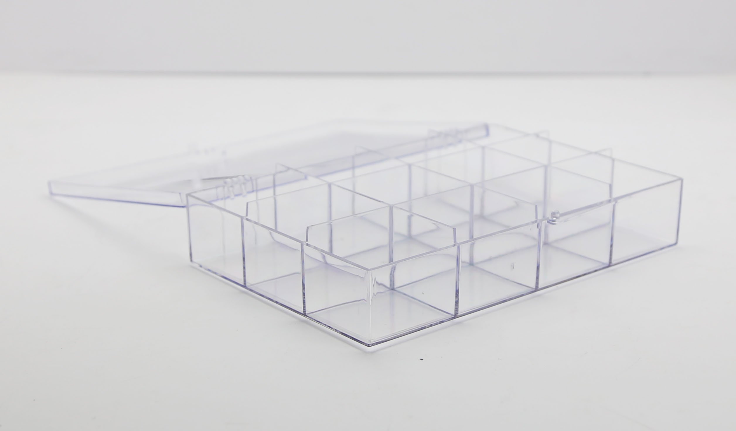 Clear 12 Compartment Hinged Plastic Box - 4 Pieces