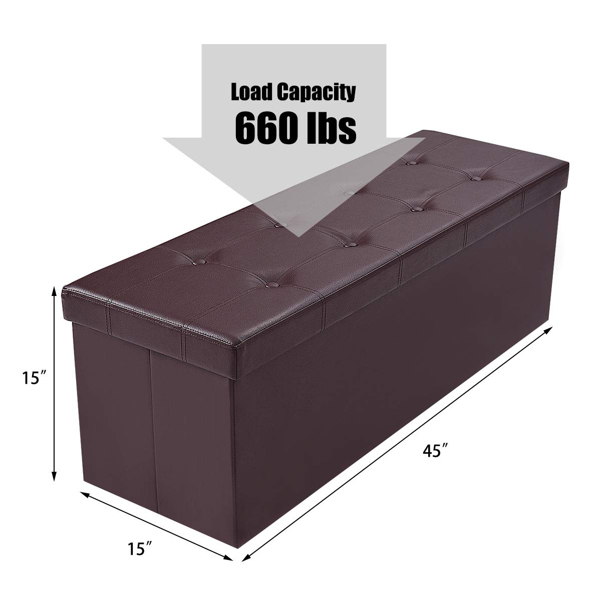 Giantex 45" Folding Storage Ottoman Bench, Storage Chest to Support 660lbs, 165L Storage Trunk Footrest Padded Seat Coffee Table for Bedroom Hallway, Faux Leather, Black