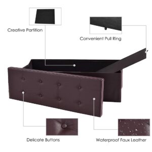 Giantex 45" Folding Storage Ottoman Bench, Storage Chest to Support 660lbs, 165L Storage Trunk Footrest Padded Seat Coffee Table for Bedroom Hallway, Faux Leather, Black