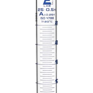 EISCO Graduated Cylinder, 25ml - Class A Tolerance ±0.25ml - Hexagonal Base - Blue Graduations - Borosilicate 3.3 Glass