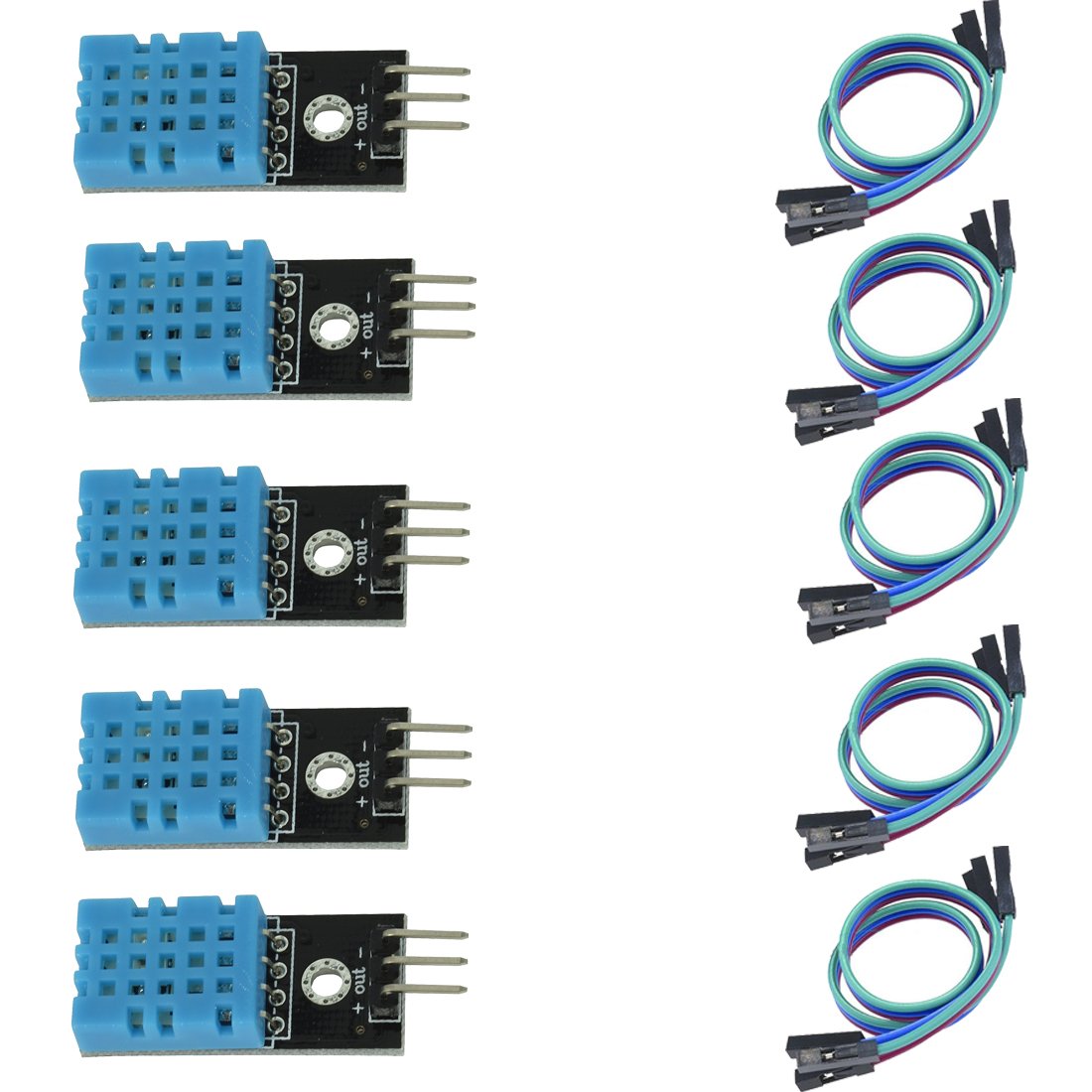 HiLetgo 5pcs DHT11 Temperature Humidity Sensor Module Digital Temperature Humidity Sensor 3.3V-5V Humidity Measure Range 20%-95% Temperature Measure Range 0-50℃ Celsius with Dupont Wires