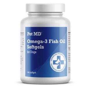 pet md – omega 3 fish oil supplement for dogs – skin and coat support for dogs – 180 softgels