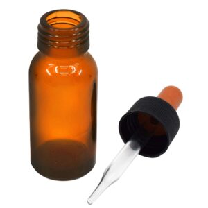 EISCO Dropping Bottle, 30ml (1oz) - Amber Soda Glass - Screw Cap with Amber Glass Dropper & Rubber Bulb Labs