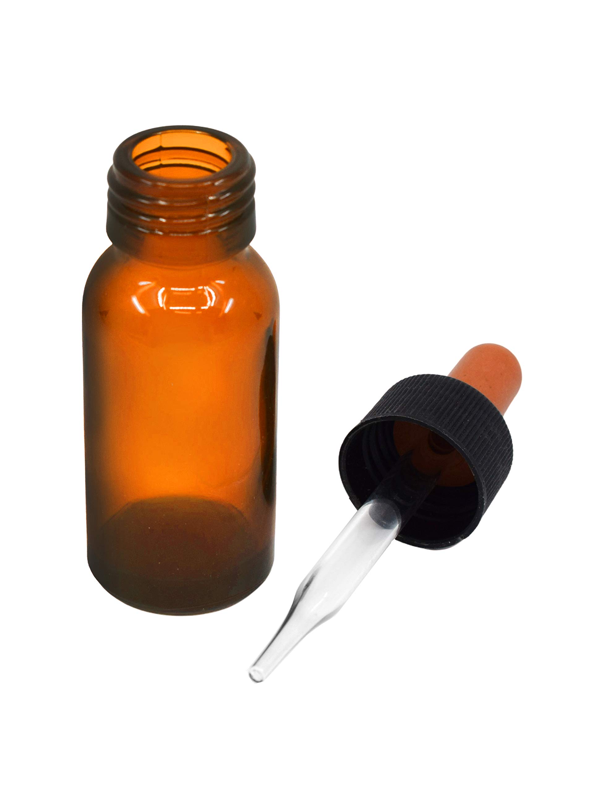 EISCO Dropping Bottle, 30ml (1oz) - Amber Soda Glass - Screw Cap with Amber Glass Dropper & Rubber Bulb Labs