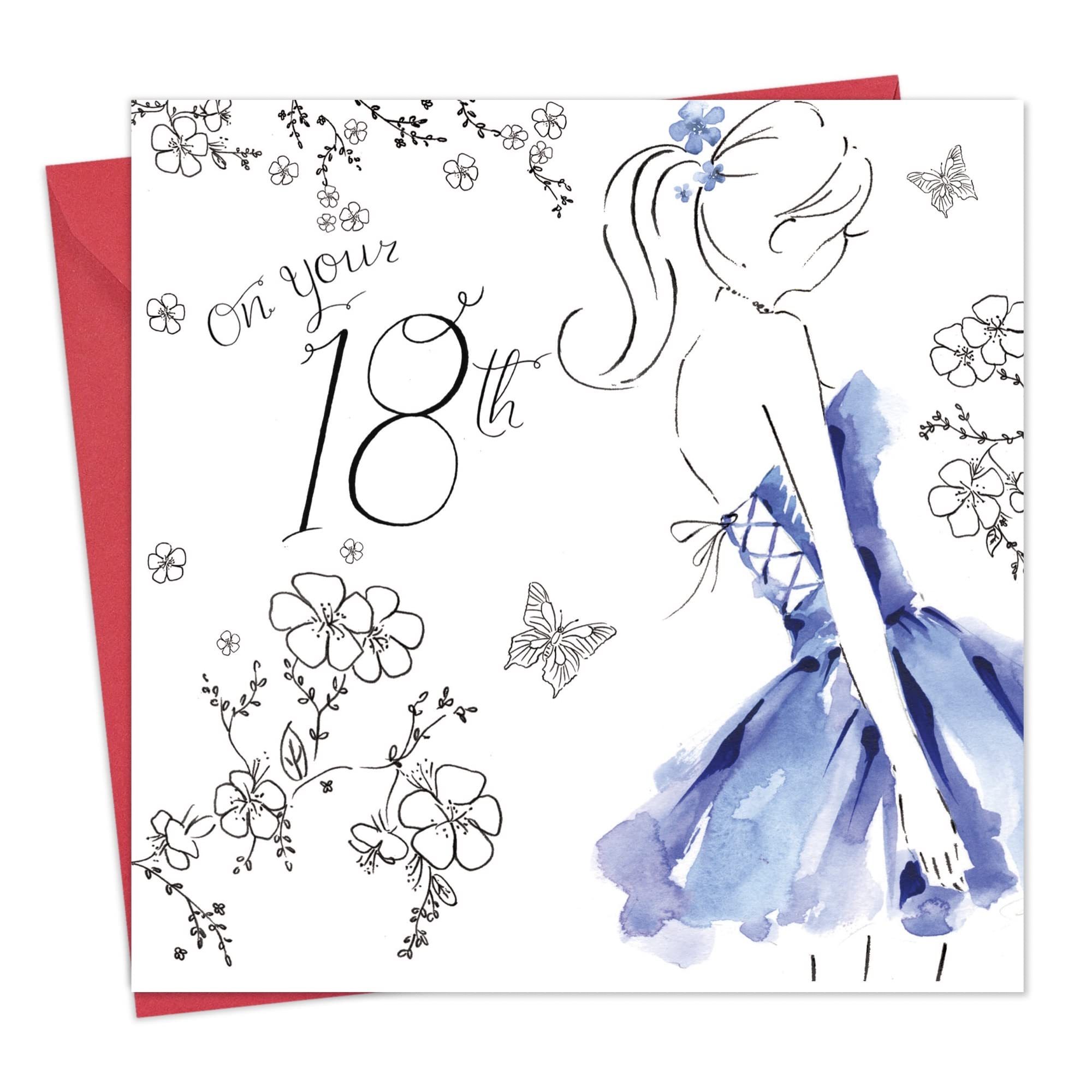 Twizler 18th Birthday Card for Her with Crystal Finish & Watercolour Effect - 18 Year Old - Age 18 Birthday Card - Female Birthday Card - Womens Birthday Card - Teenage Birthday Card