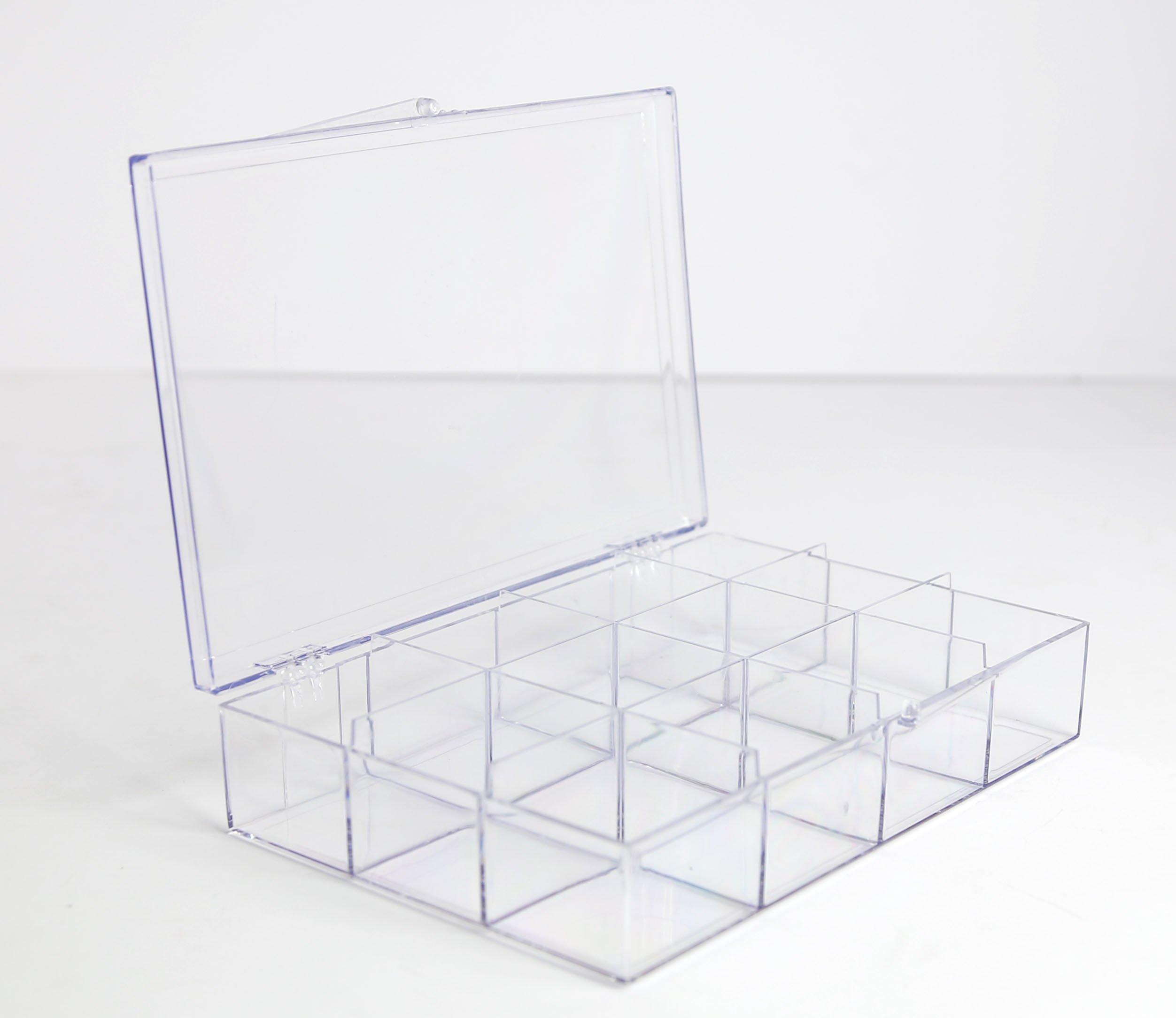 Clear 12 Compartment Hinged Plastic Box - 4 Pieces