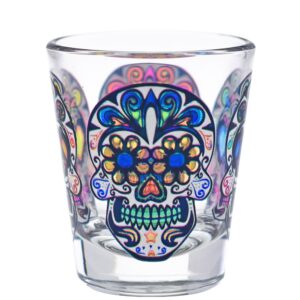 Culver Sugar Skulls Decorated Shot Glasses, 1.75-Ounce, Set of 4