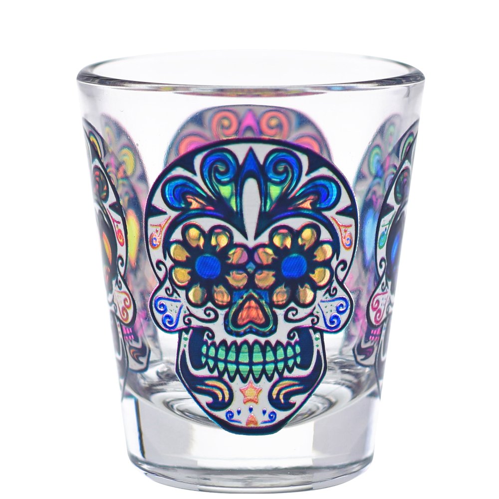 Culver Sugar Skulls Decorated Shot Glasses, 1.75-Ounce, Set of 4