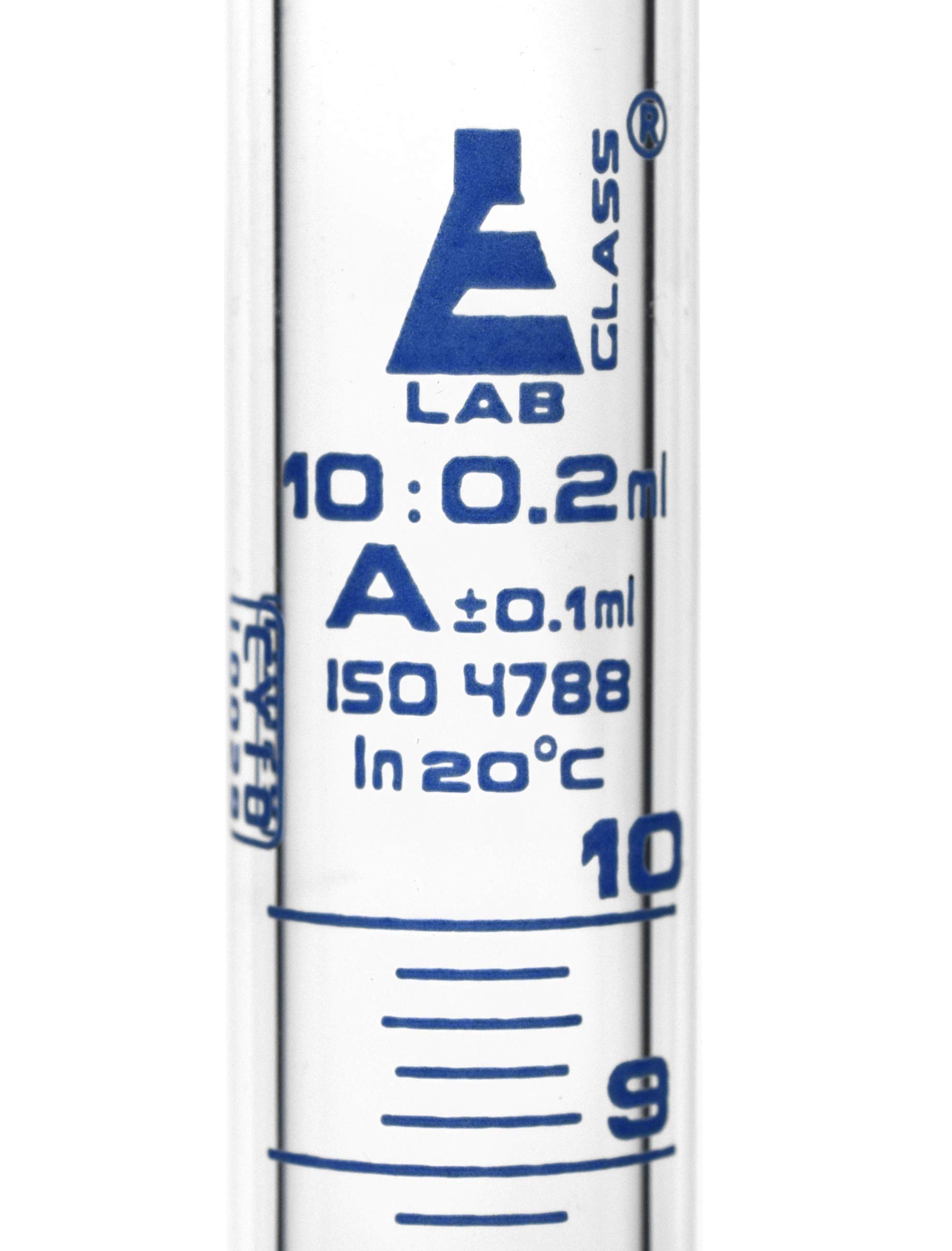 EISCO Graduated Cylinder, 10ml - Class A Tolerance ±0.10ml - Hexagonal Base - Blue Graduations - Borosilicate 3.3 Glass