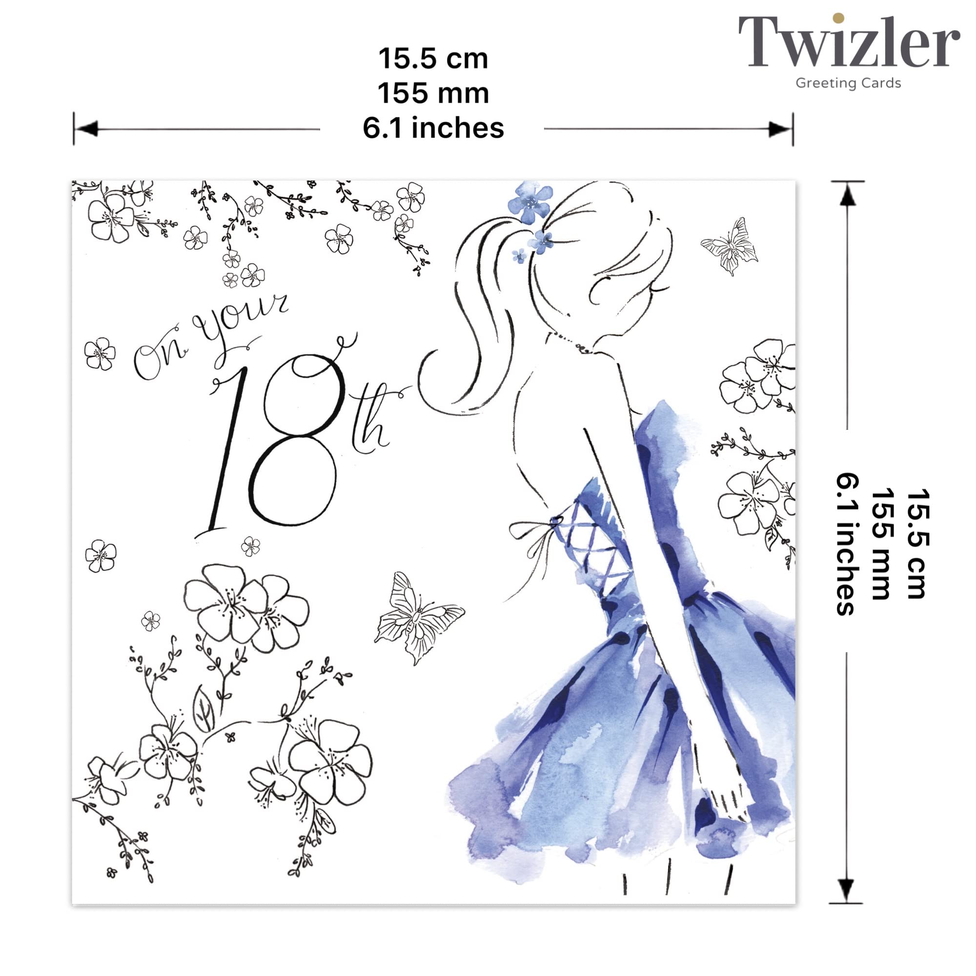 Twizler 18th Birthday Card for Her with Crystal Finish & Watercolour Effect - 18 Year Old - Age 18 Birthday Card - Female Birthday Card - Womens Birthday Card - Teenage Birthday Card