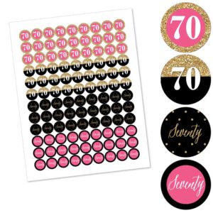 Big Dot of Happiness Chic 70th Birthday - Pink, Black and Gold - Round Candy Sticker Favors - Labels Fit Chocolate Candy (1 sheet of 108)