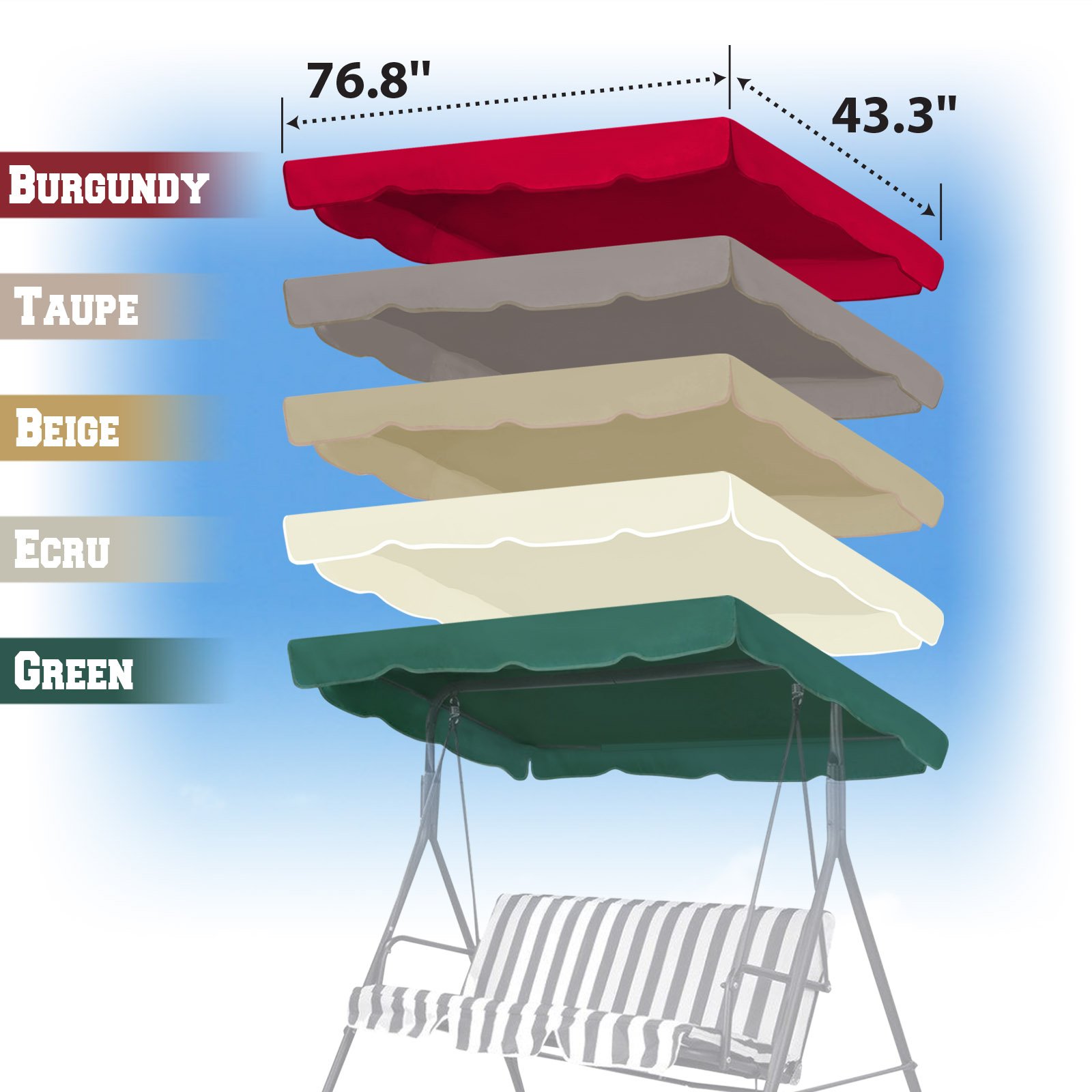 BenefitUSA Canopy ONLY Outdoor Patio Swing Canopy Replacement Porch Top Cover for Seat Furniture (77"x43", Green)