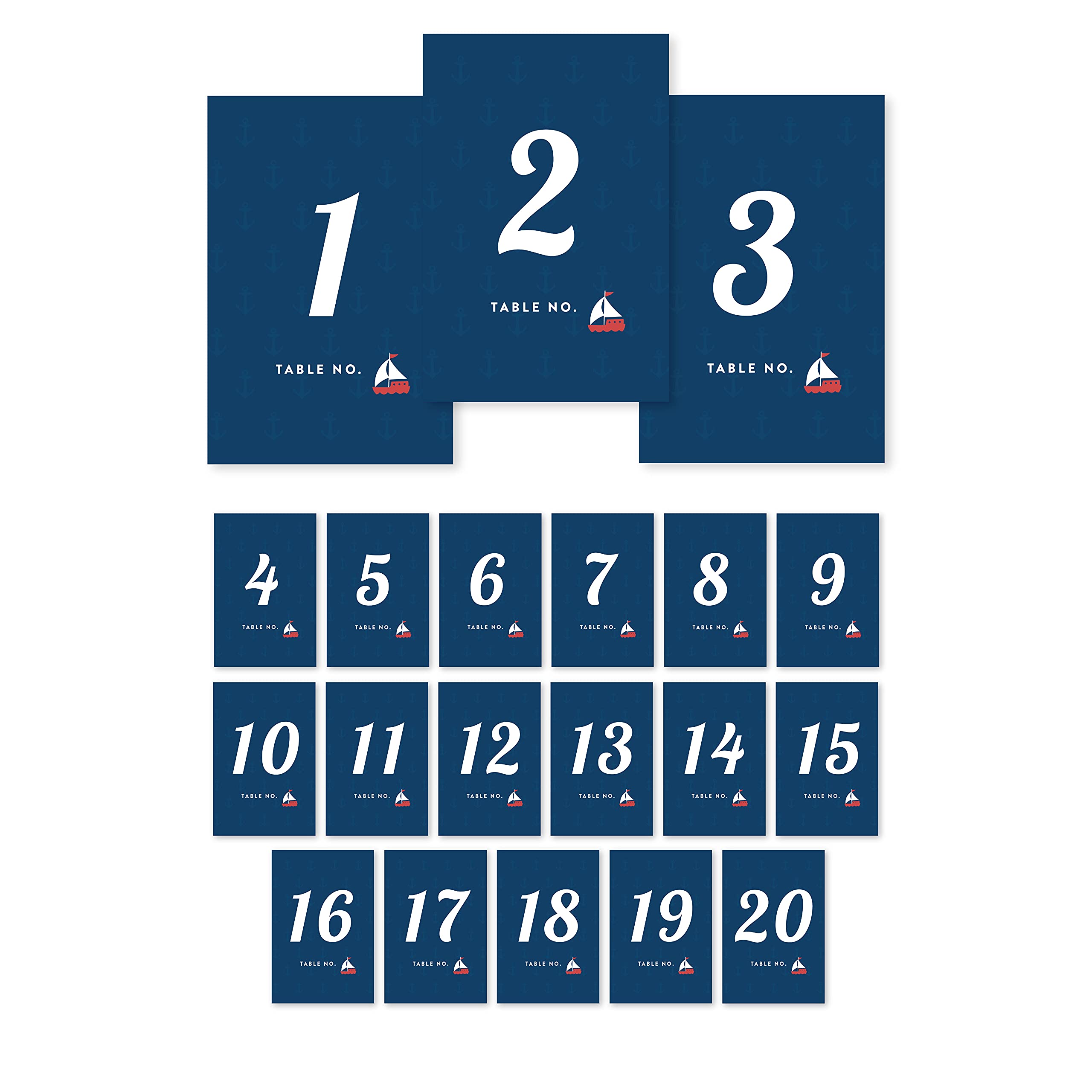 Andaz Press Nautical Wedding Table Numbers 1-20, 4x6-Inches Table Number Cards For Wedding Reception Table Number For Seating Chart For Wedding Reception, Restaurant, Classroom, Boda