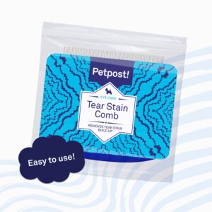 Petpost | Tear Stain Remover Comb for Dogs - Extra Fine Tooth Rake Gently & Effectively Gets Rid of Crust, Mucus, and Gunk Around Your Shih Tsu or Maltese Blue