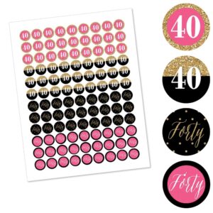 Big Dot of Happiness Chic 40th Birthday - Pink, Black and Gold Round Candy Sticker Favors â€“ Labels Fit Chocolate (1 Sheet 108)