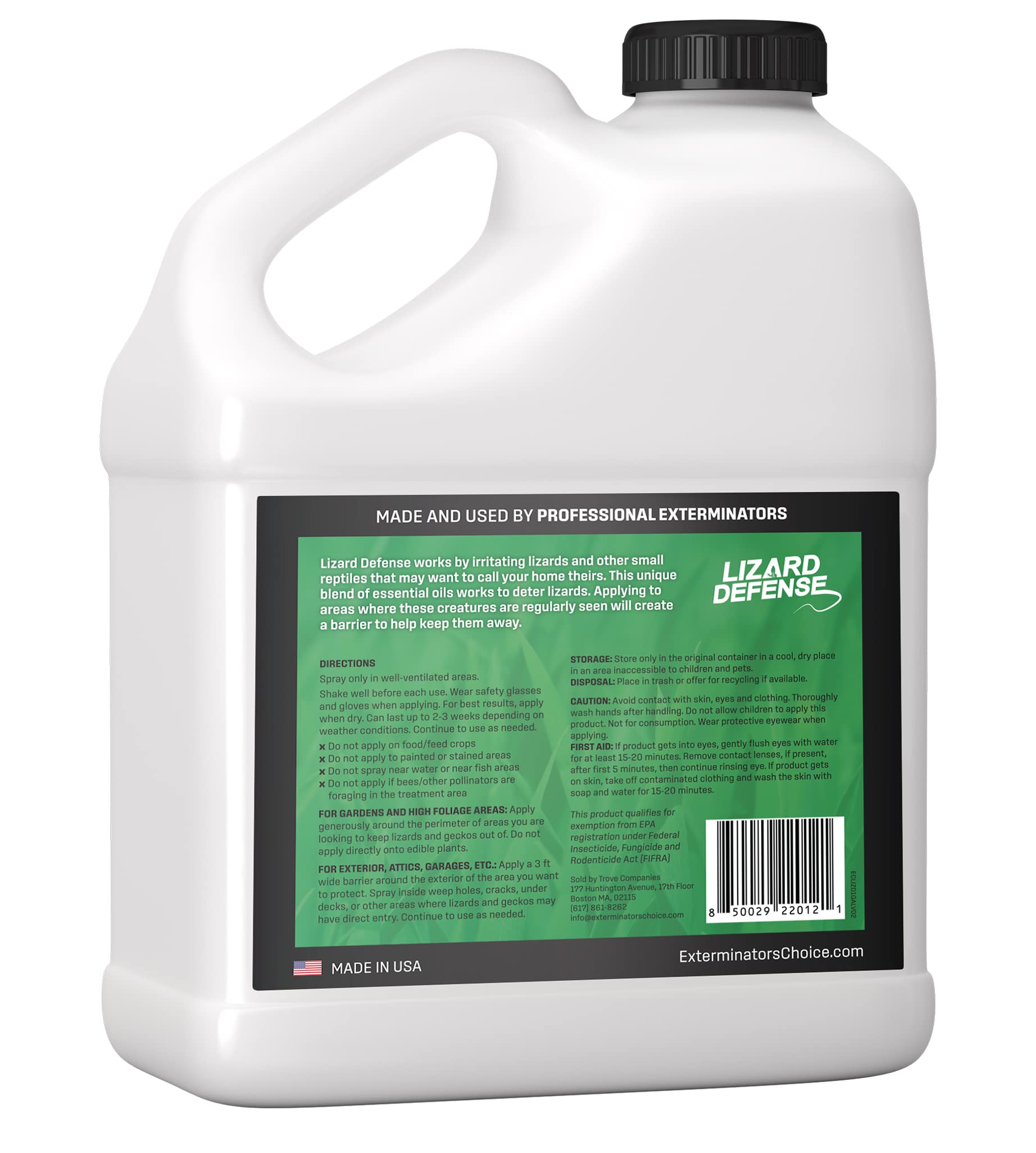 Exterminators Choice - Lizard Defense Repellent Spray - Non-Toxic Deterrent for Pest Control - Repels Lizards and Geckos - Easy to Use - Safe for Kids and Pets (1 Gallon)