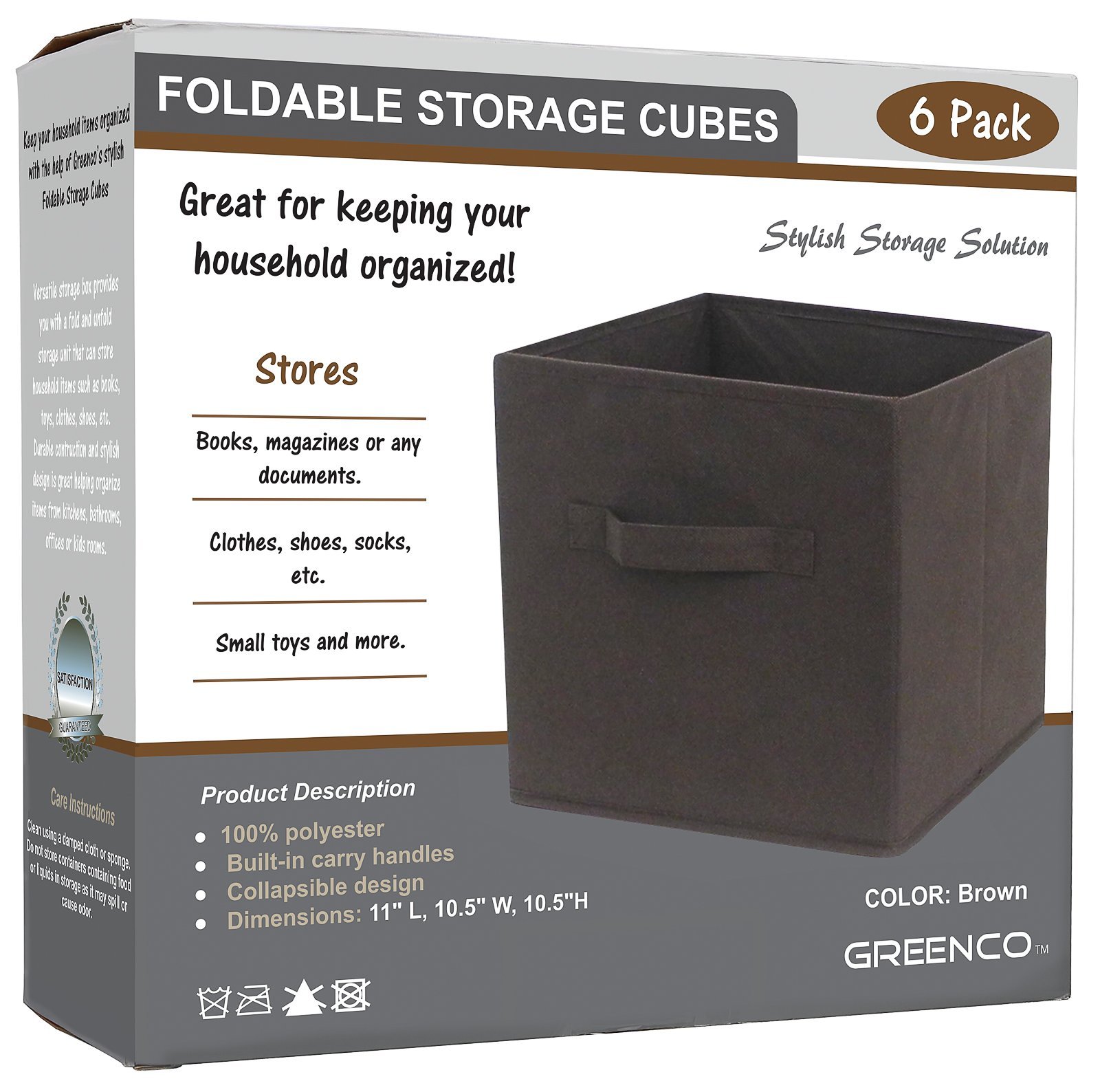 Greenco Foldable Storage Cubes Non-woven Fabric -6 Pack-(Brown)