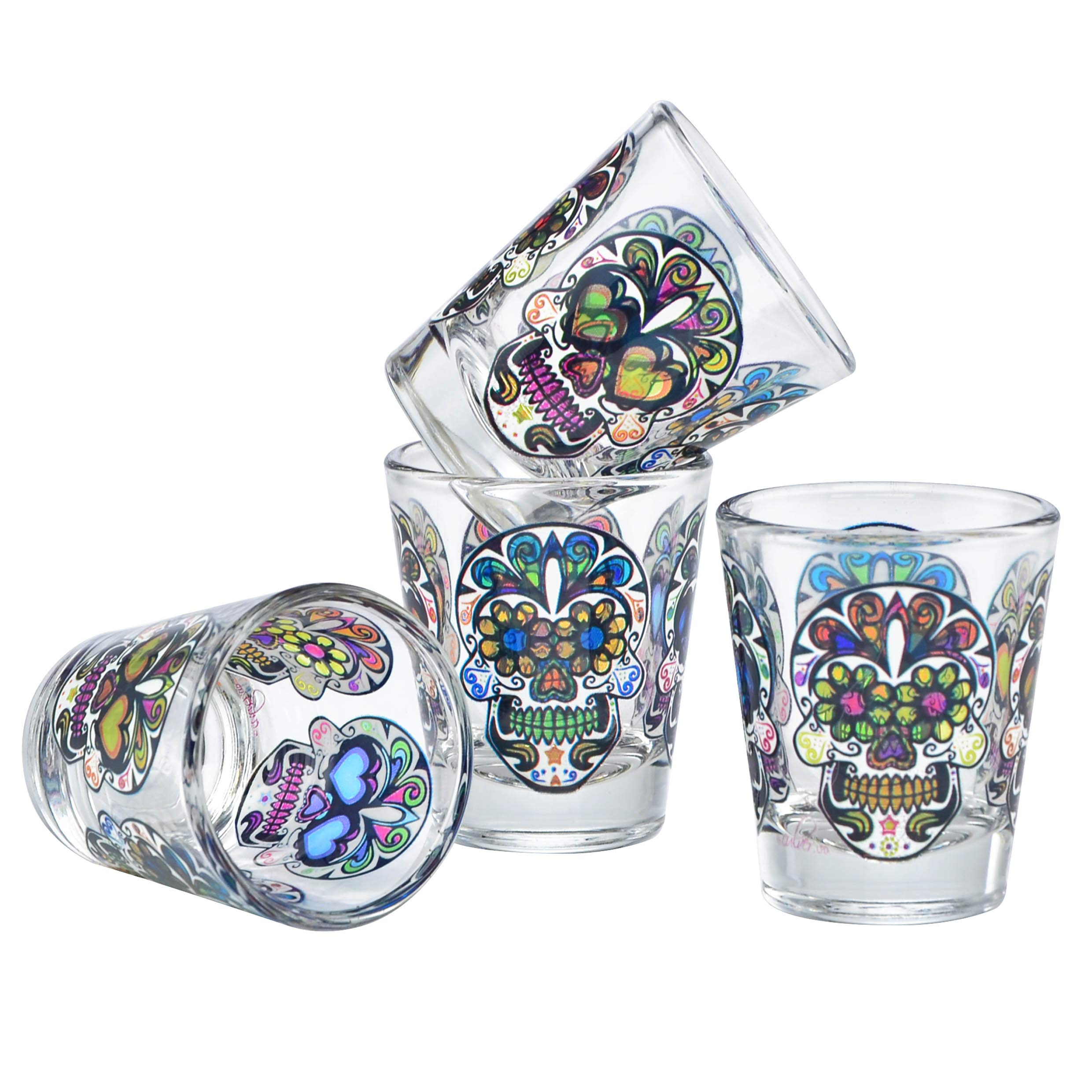 Culver Sugar Skulls Decorated Shot Glasses, 1.75-Ounce, Set of 4