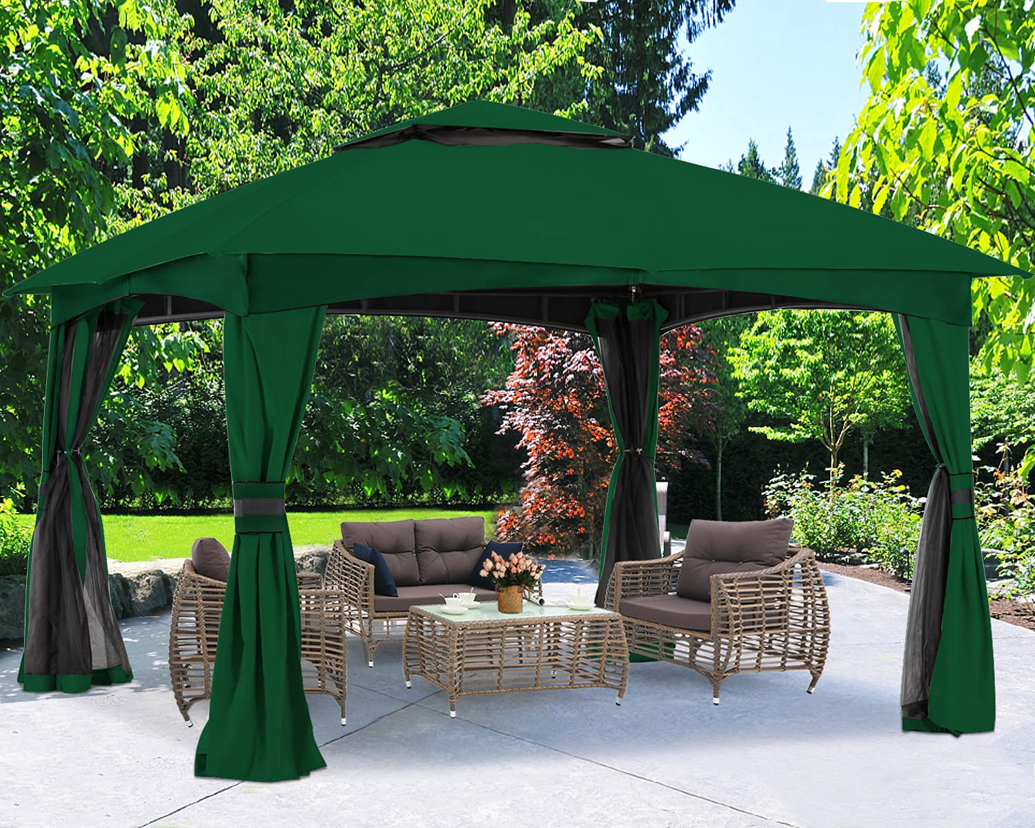 ABCCANOPY 10x10 Outdoor Gazebo - Patio Gazebo with Mosquito Netting, Outdoor Canopies for Shade and Rain for Lawn, Garden, Backyard & Deck (Forest Green)