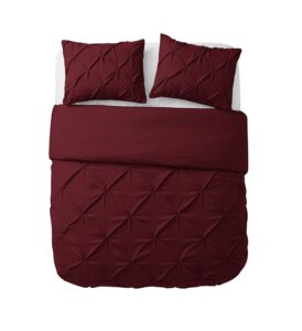 vcny home duvet cover puckered diamond bedding with matching shams, button closure, seasons, queen, burgundy