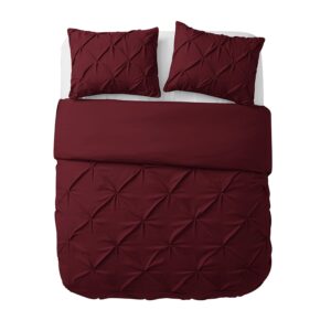 VCNY Home Duvet Cover Puckered Diamond Bedding with Matching Shams, Button Closure, Seasons, Queen, Burgundy