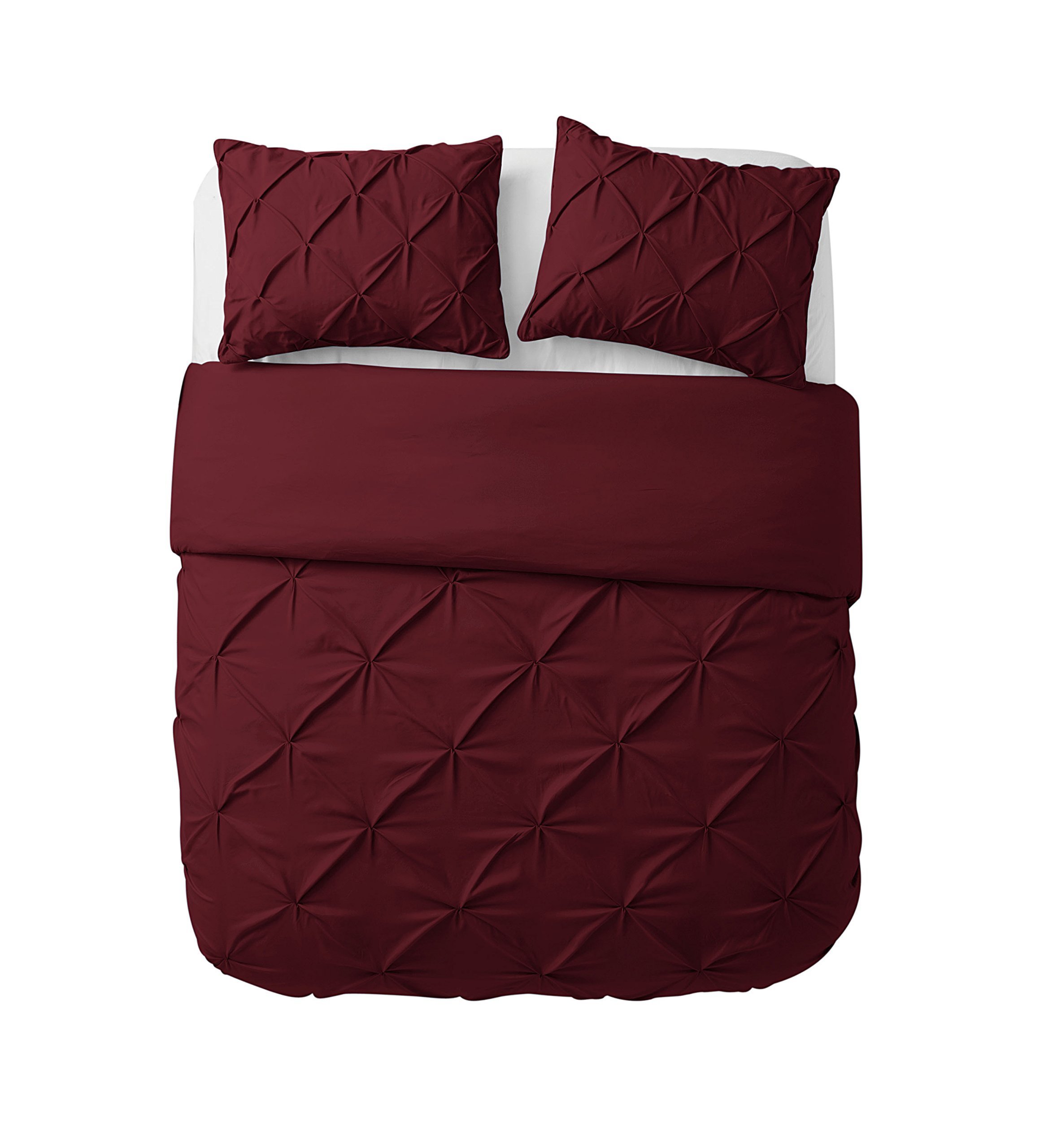 VCNY Home Duvet Cover Puckered Diamond Bedding with Matching Shams, Button Closure, Seasons, Queen, Burgundy