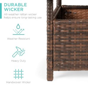 Best Choice Products Wicker Side Table with Umbrella Hole, Square PE Rattan Outdoor End Table for Patio, Garden, Poolside, Deck w/UV-Resistant Frame, Storage Space - Brown