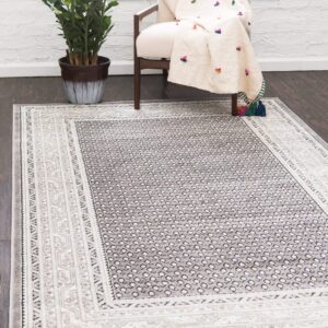 Unique Loom Williamsburg Collection Traditional Border with Dotted Center Area Rug, 5' 3" x 8' Rectangle, Gray/Black