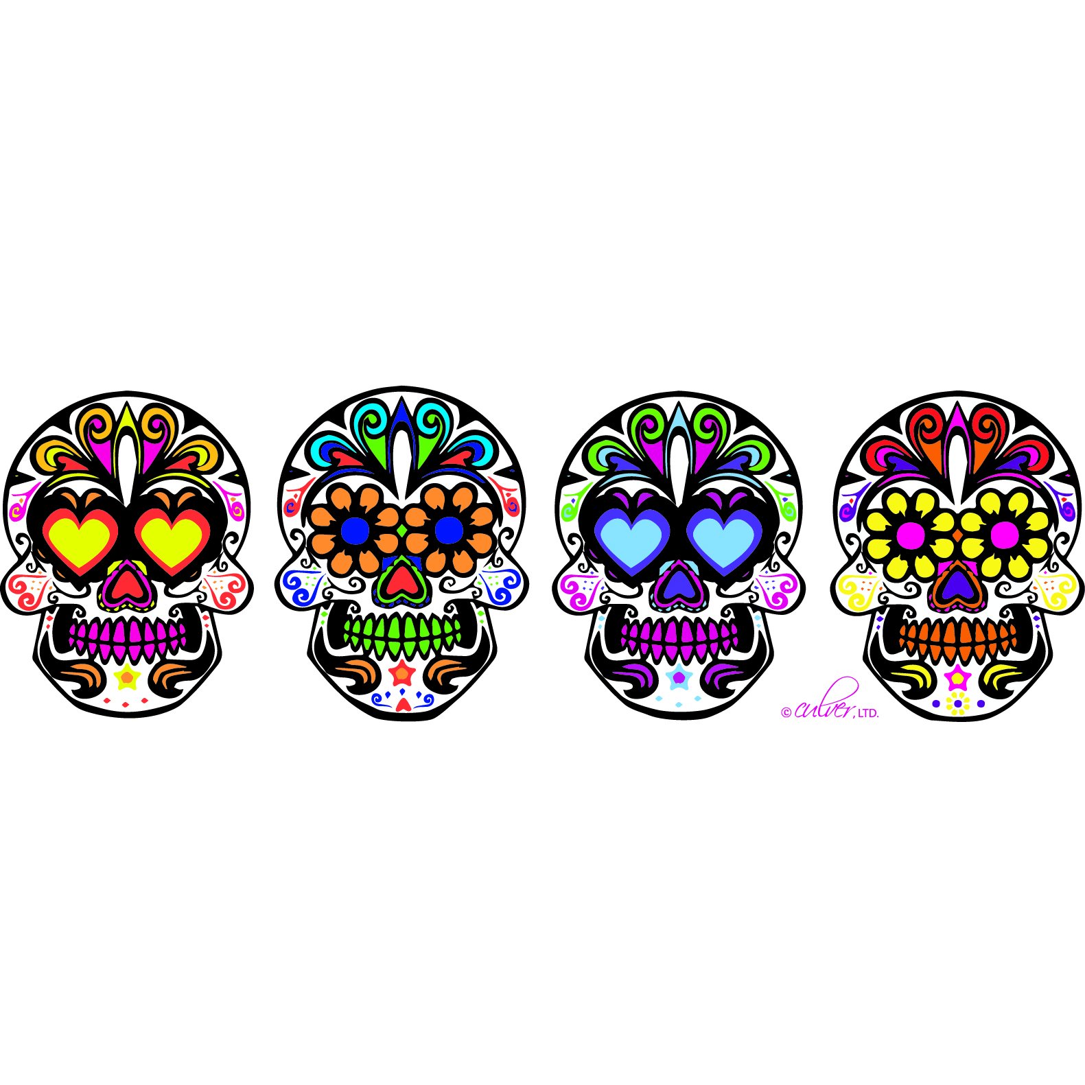 Culver Sugar Skulls Decorated Shot Glasses, 1.75-Ounce, Set of 4