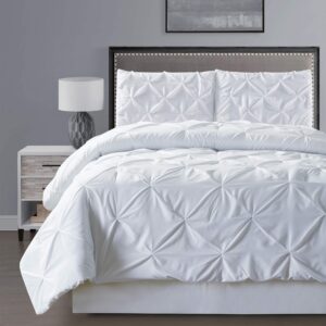 grand linen 100% cotton 3 - piece solid white pinch pleat duvet cover set king size bedding