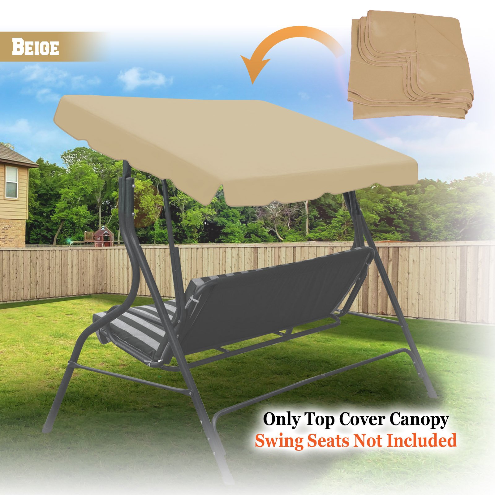 BenefitUSA Canopy ONLY Patio Outdoor 77"x43" Swing Canopy Replacement Porch Top Cover Seat Furniture (Beige)