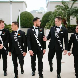 BroSash "Best Man" Bachelor Party Sash - Groom to Be Ideas | Gifts Joke Favors Bachelorette Party Supplies Decorations Decor Wedding Shower Gift Bride Engagement Set for Men Bridal Parties Black