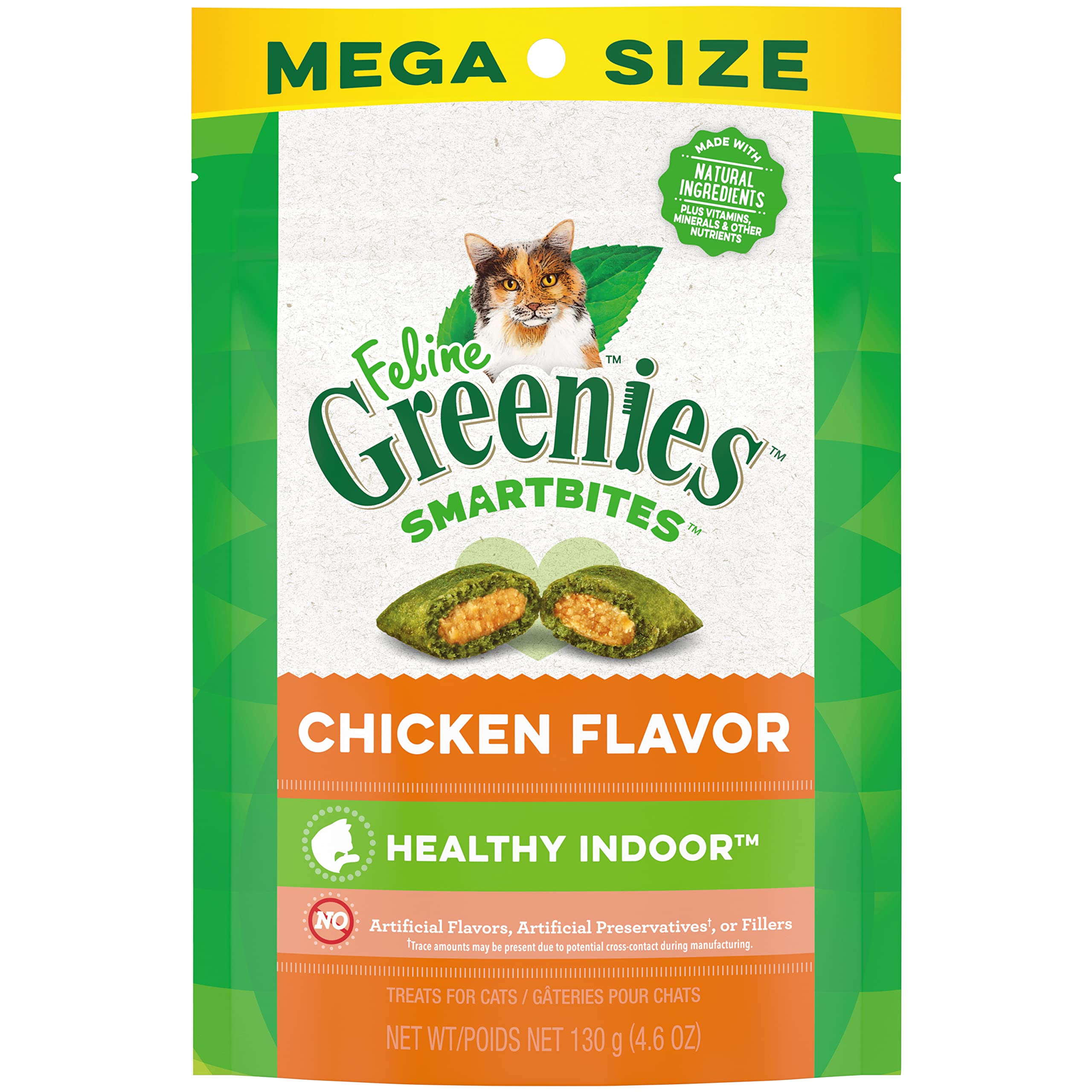 FELINE GREENIES SMARTBITES HEALTHY INDOOR Natural Treats for Cats, Chicken Flavor, 4.6 oz. Pouch