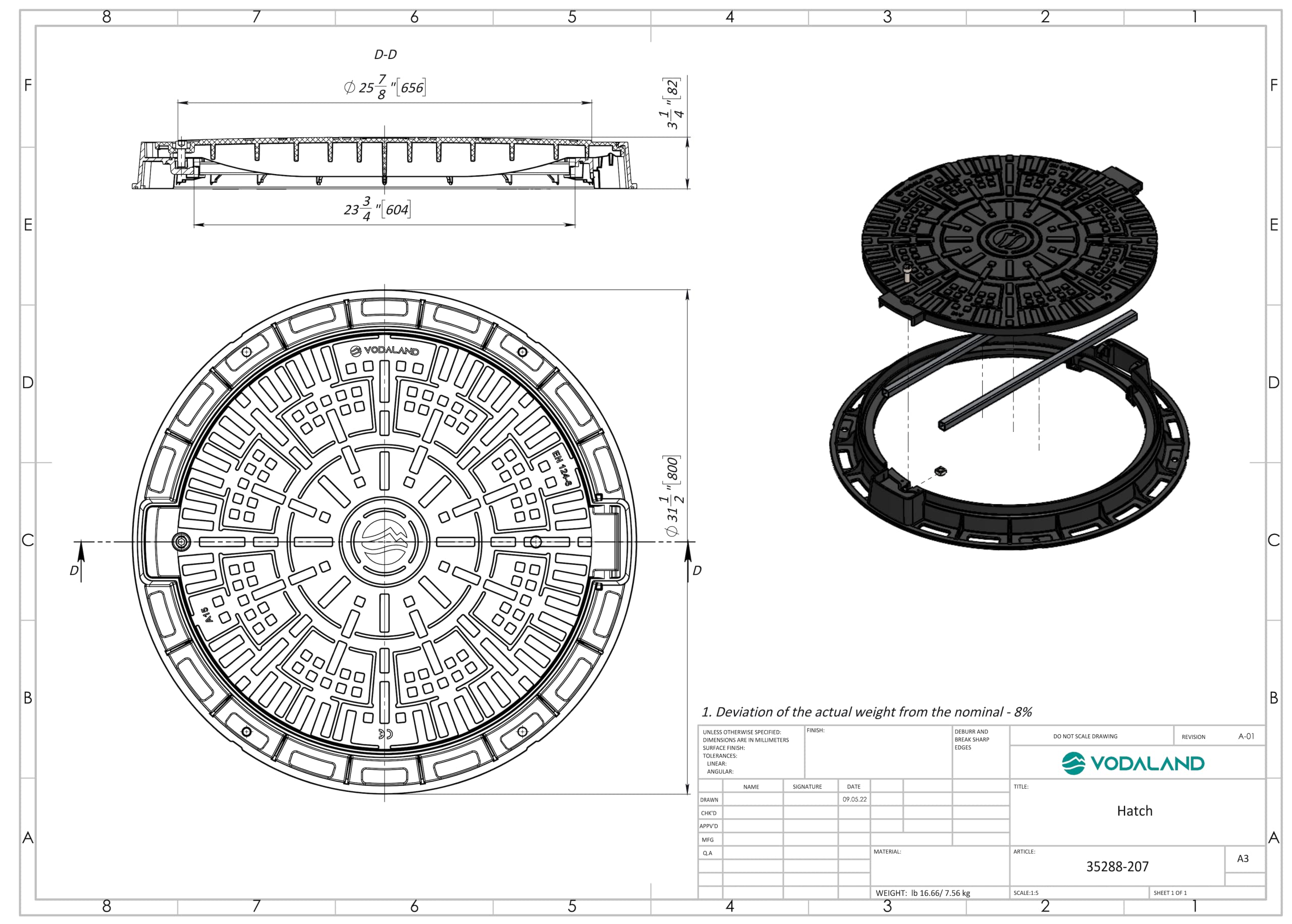 Vodaland Plastic Manhole Cover with Bolted Down Removable Lid Reinforced Steel for Durability