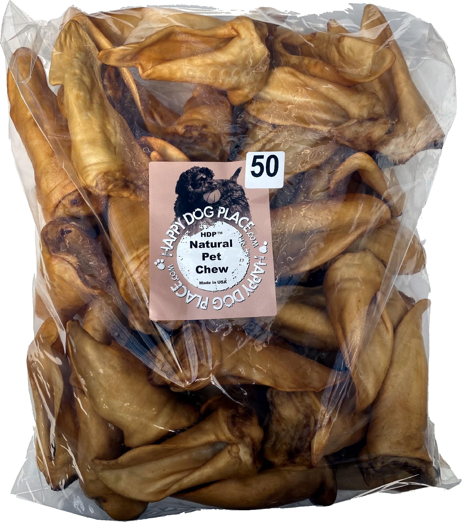 HDP Large Lamb Ears Made in USA, Smoked, Pack of 50