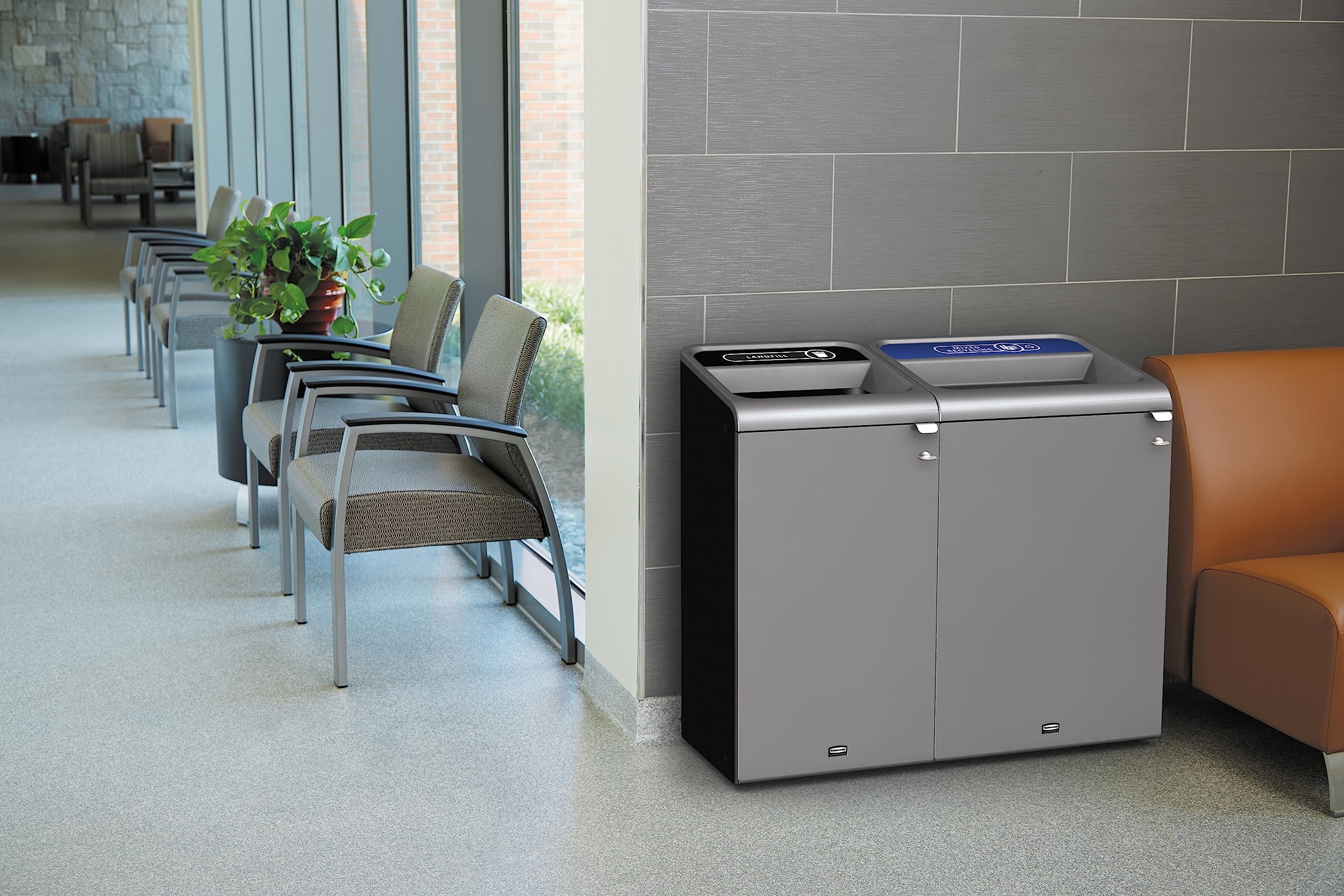 Rubbermaid Commercial Products Configure 1 Stream Landfill Trash Can, 33 Gal, Grey Stenni, Indoor for Stadiums/Food Courts/Airports