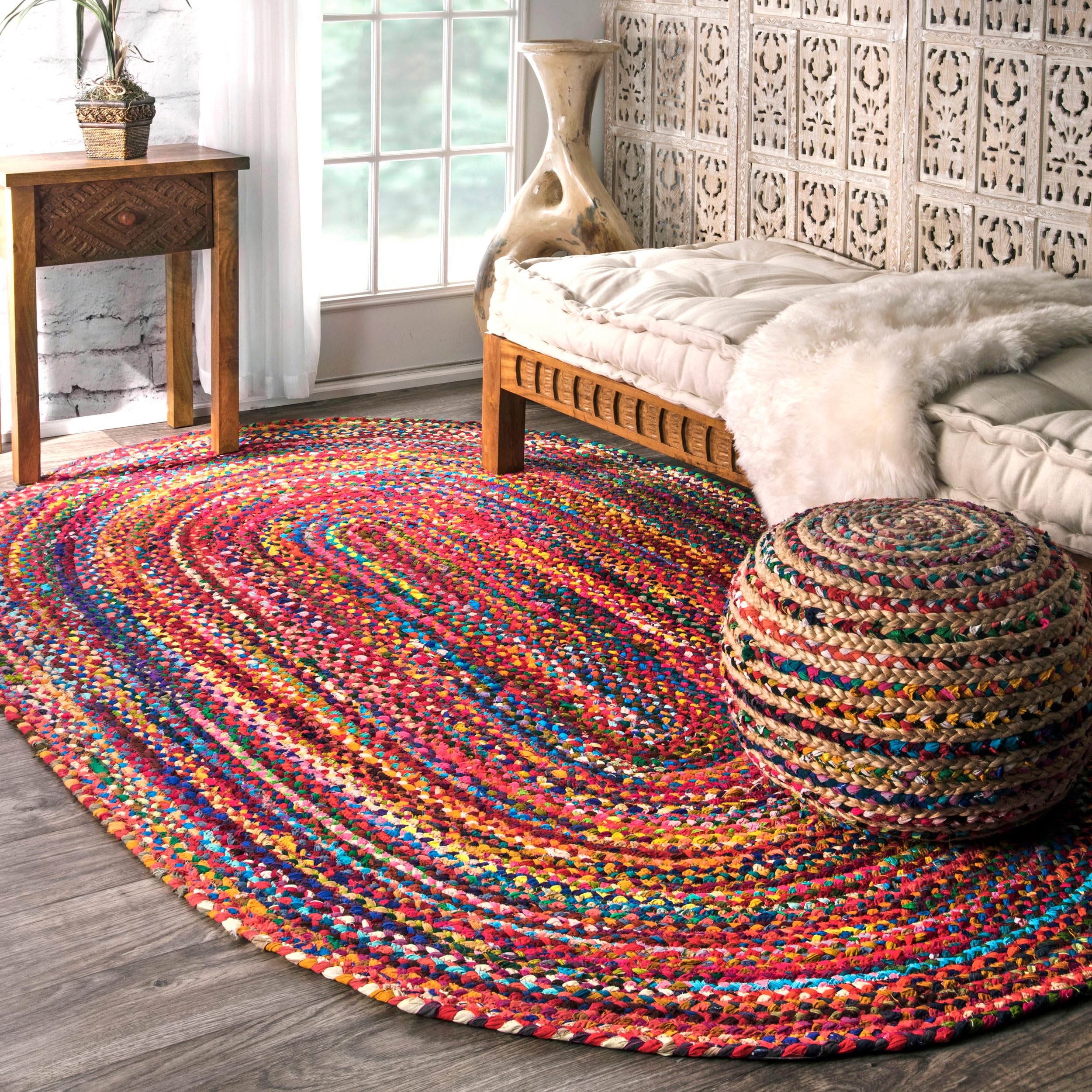 nuLOOM Tammara Bohemian Hand Braided Area Rug, Oval 5x8, Multi