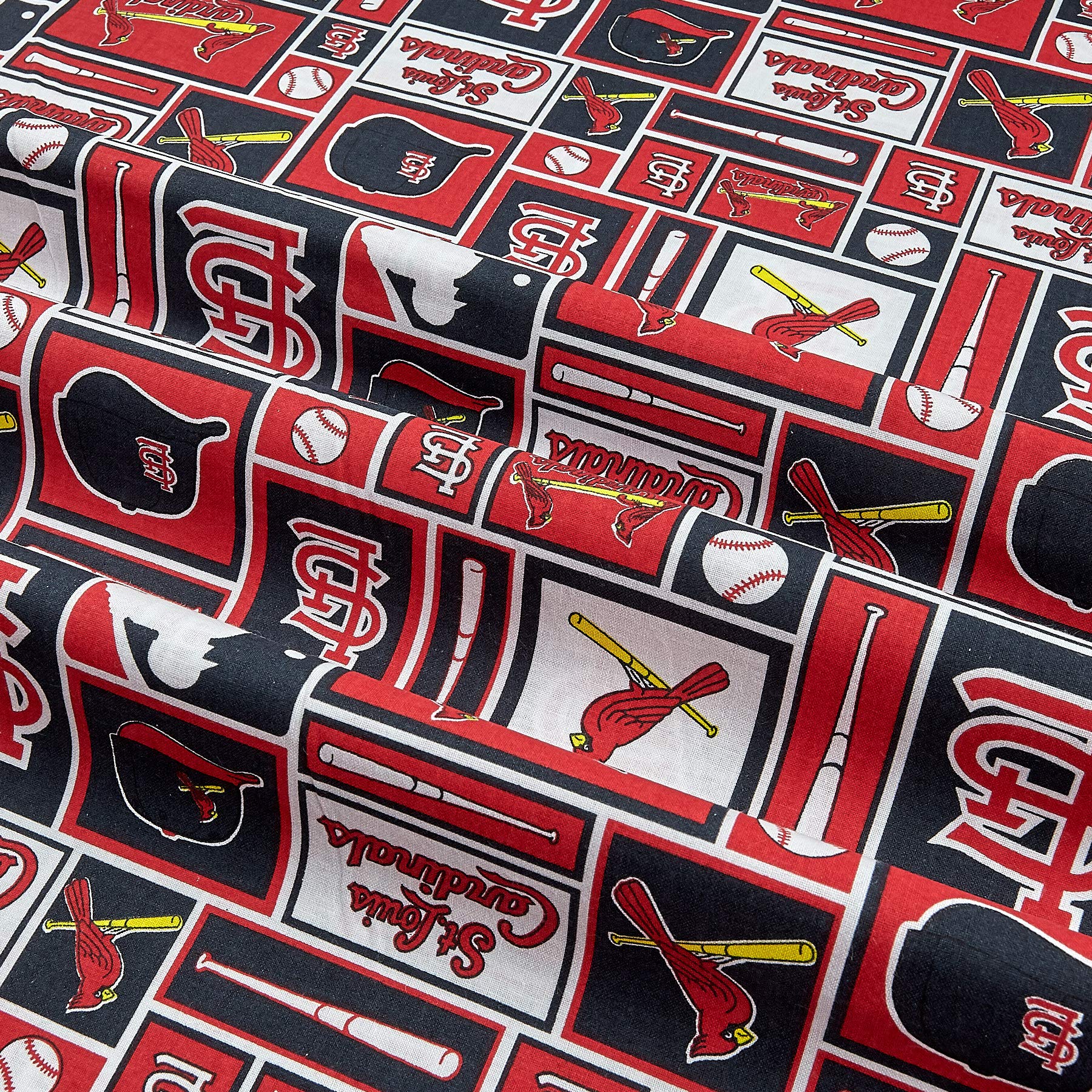 MLB Cotton Broadcloth St. Louis Cardinals Black/Red, Fabric by the Yard