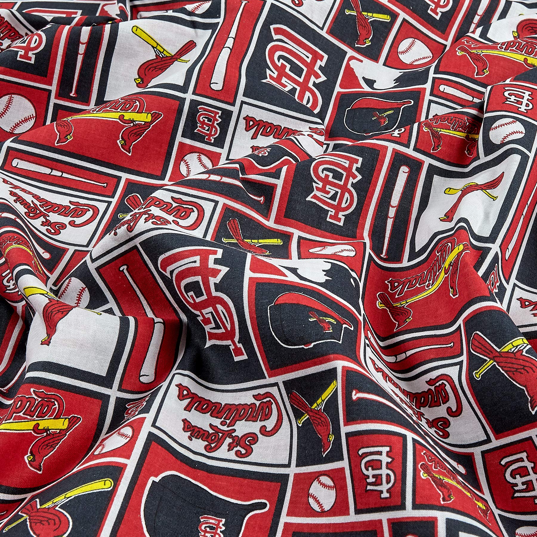 MLB Cotton Broadcloth St. Louis Cardinals Black/Red, Fabric by the Yard