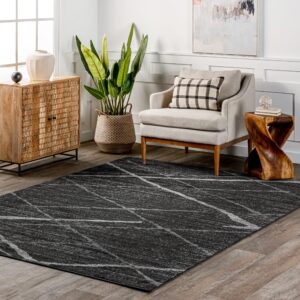 nuloom 4x6 thigpen contemporary area rug, charcoal, abstract lines, non-slip backing, stain resistant, for bedroom, dining room, living room, hallway, office, kitchen, entryway