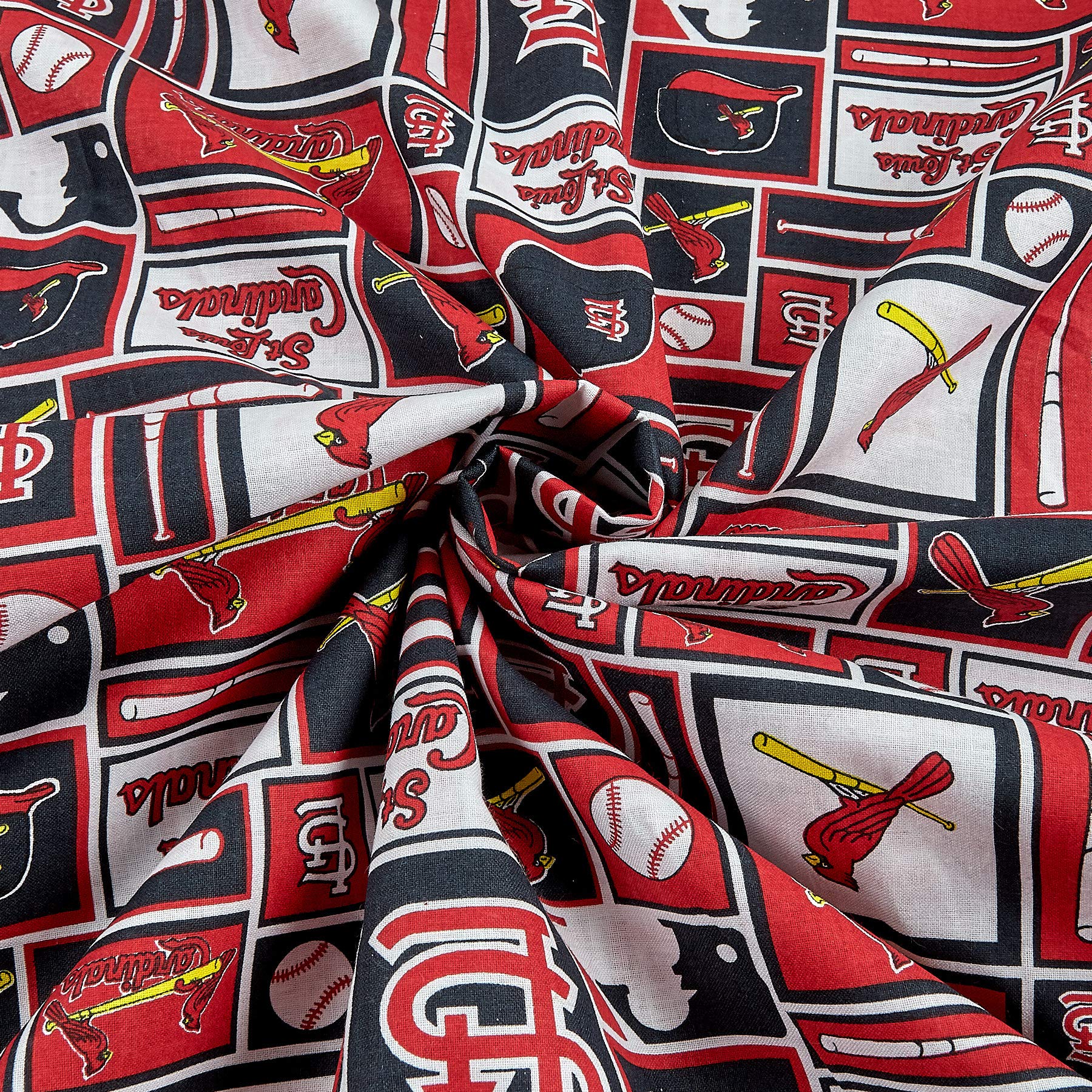 MLB Cotton Broadcloth St. Louis Cardinals Black/Red, Fabric by the Yard