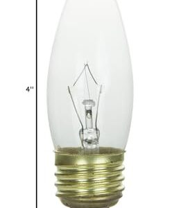 Sunlite 25ETC/32/12PK 25W Incandescent Torpedo Tip Chandelier with Crystal Clear Light Bulb and Medium E26 Base (12 Pack)