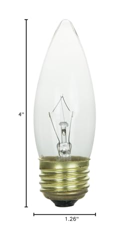 Sunlite 25ETC/32/12PK 25W Incandescent Torpedo Tip Chandelier with Crystal Clear Light Bulb and Medium E26 Base (12 Pack)