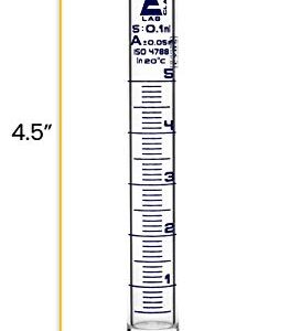 EISCO Graduated Cylinder, 5ml - Class A Tolerance ±0.05ml - Round Base - Blue Graduations - Borosilicate 3.3 Glass