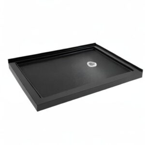 DreamLine SlimLine 34 in. D x 48 in. W x 2 3/4 in. H Right Drain Double Threshold Shower Base in Black, DLT-1034482-88