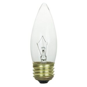 Sunlite 25ETC/32/12PK 25W Incandescent Torpedo Tip Chandelier with Crystal Clear Light Bulb and Medium E26 Base (12 Pack)