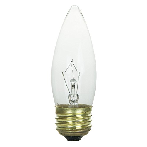 Sunlite 25ETC/32/12PK 25W Incandescent Torpedo Tip Chandelier with Crystal Clear Light Bulb and Medium E26 Base (12 Pack)