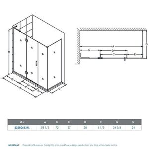 DreamLine Unidoor-X 58 1/2 in. W x 34 3/8 in. D x 72 in. H Frameless Hinged Shower Enclosure in Chrome, E32806534L-01